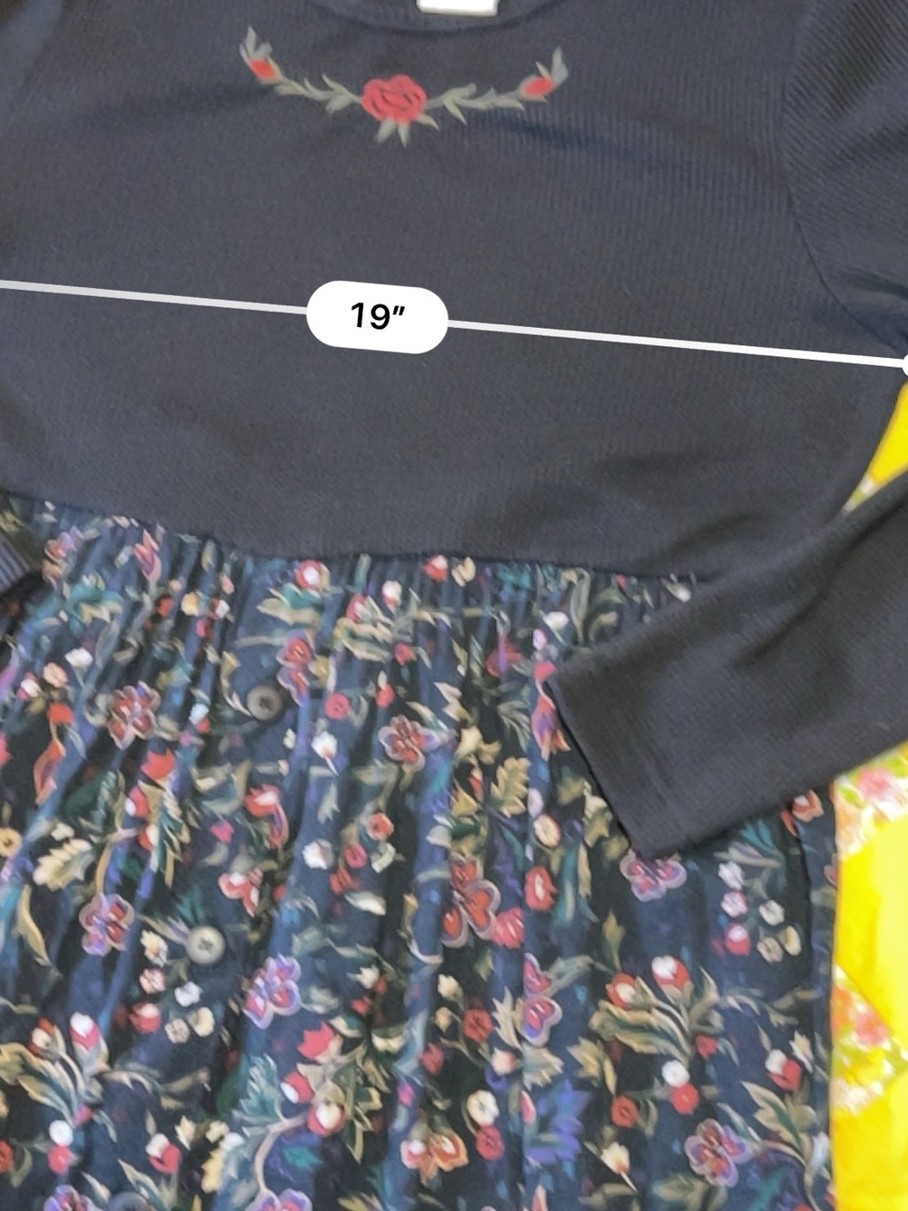 Vintage Black Floral Maxi Dress with Embroidered Thermal Long Sleeve Bodice 10 - Picture 8 of 11